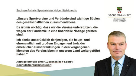 Holger Stahlknecht Zitat zur Coronahilfe für Sportvereine