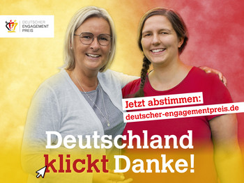 Zwei Engagierte mit der Unterschrift deutschland klickt danke